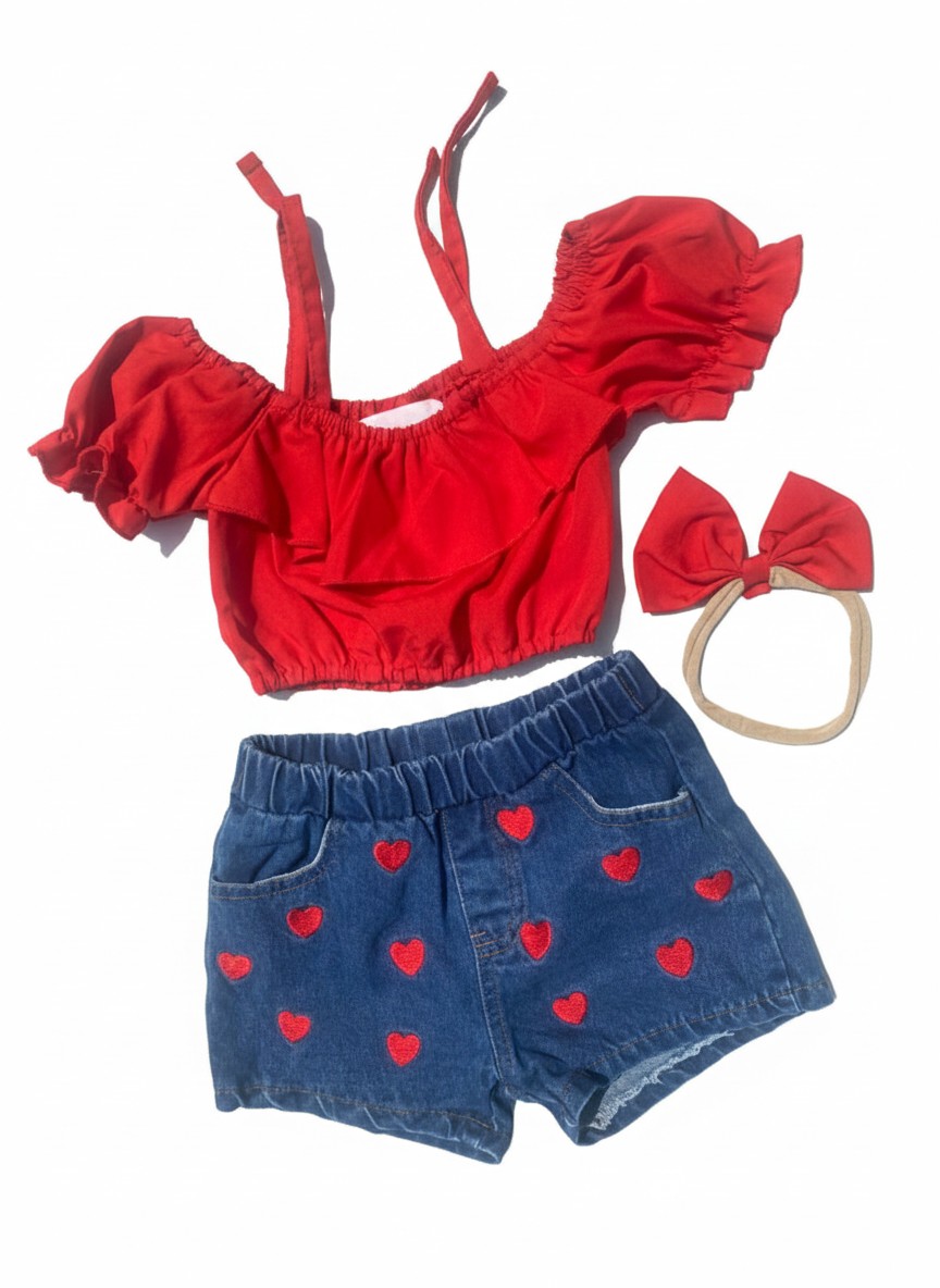 Red & Denim Love 3-Piece Outfit Set for Toddlers