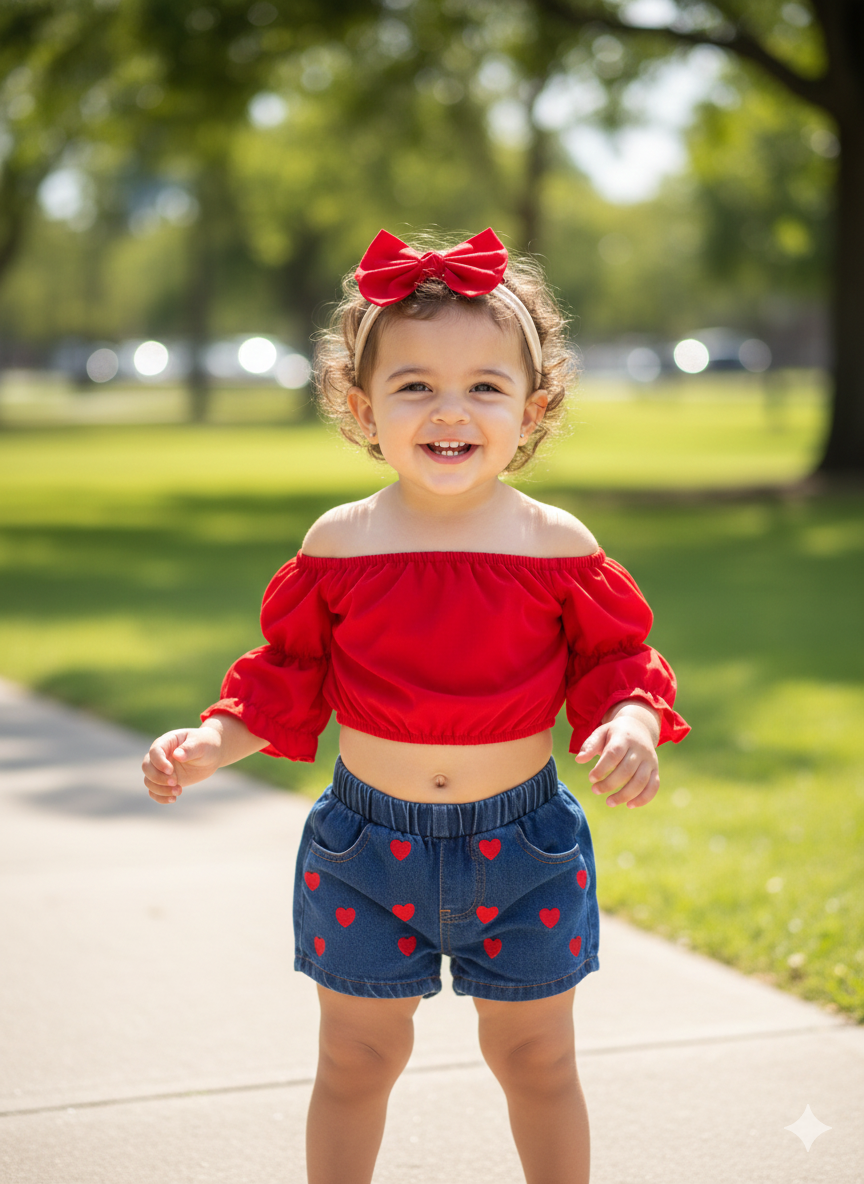 Red & Denim Love 3-Piece Outfit Set for Toddlers - Image 2