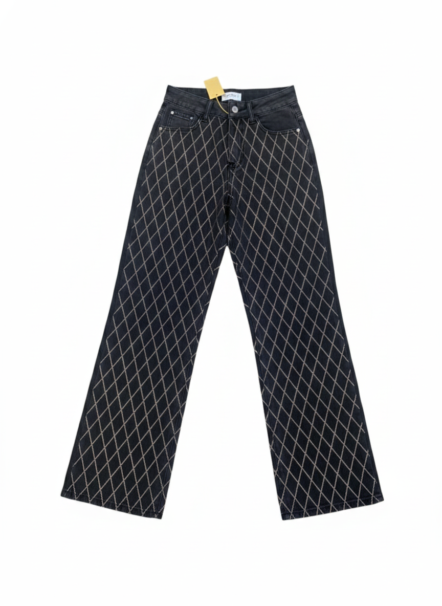 Diamond-Stitch Dark Wash Denim Jeans