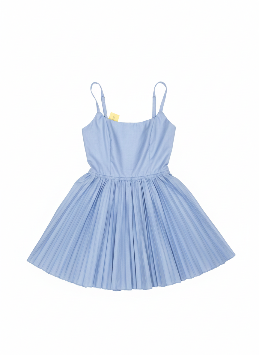 Girls' Powder Blue Pleated Sundress with Adjustable Straps