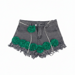 Girls' Frayed Hem Floral Embellished Denim Skirt