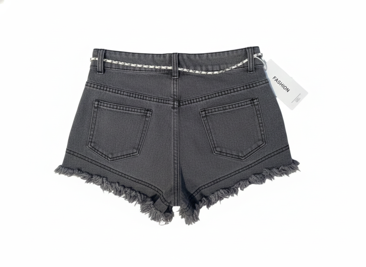 Girls' Floral Rosette Frayed Denim Skirt with Chain Detail - Image 2