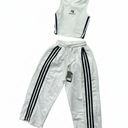 White Crop Tank & Wide-Leg Tracksuit Set