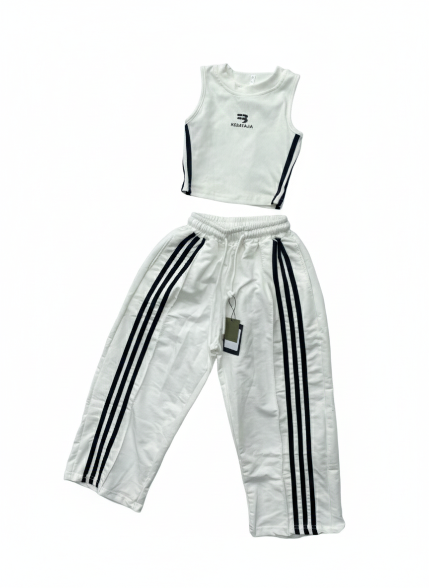 White Crop Tank & Wide-Leg Tracksuit Set
