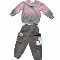 Pink/Grey Ombré Sweatshirt & Cargo Joggers Set