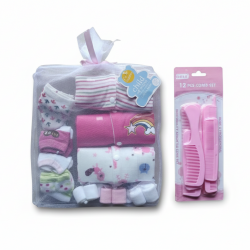 Baby Sleep Suit,Socks,Wash Cloth, And Comb Set(Combo Pack)