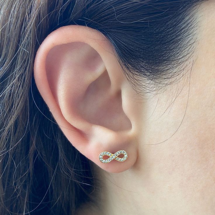 Solid White Gold Diamond Infinity Stud Earrings - Dainty Pave Design