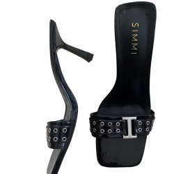 Simmi Black Buckle Heel Mules