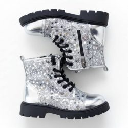 Silver Sequin Combat Boots