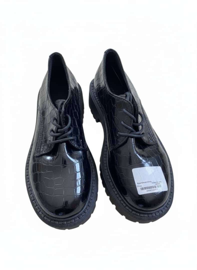 Black Croc-Embossed Patent Leather Platform Oxfords - Image 2