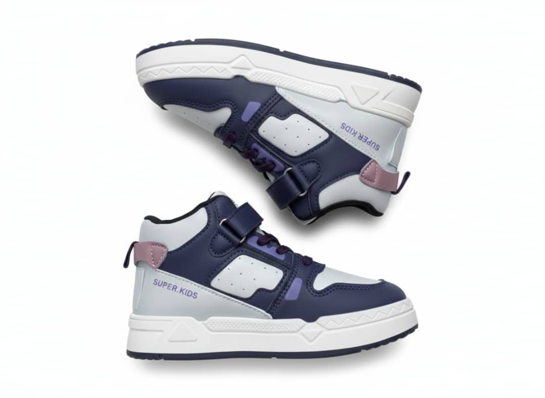 Super Kids High-Top Sneakers – Navy, Purple & White - Image 2