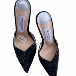 Jimmy Choo Black Crystal-Embellished Pointed-Toe Shoe