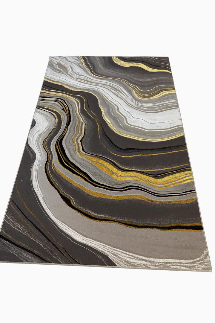 MarbleWave Luxe Area Rug – Black, Grey, White & Gold