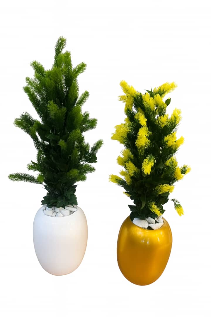 Luxe Pine Decorative Planters with Artificial Foliage – White & Gold