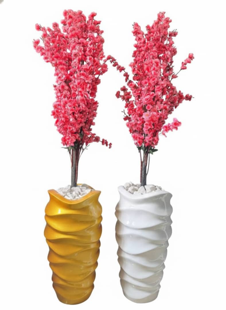 Luxury Artificial Pink Cherry Blossom Trees – Set of 2 with Designer Vases