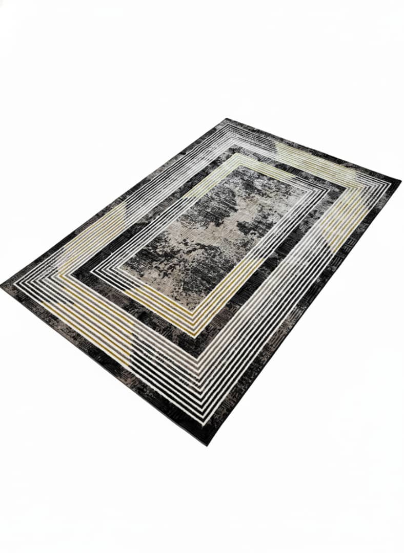 Savanna Modern Geometric Area Rug – Brown & Beige with Linear Border - Image 3