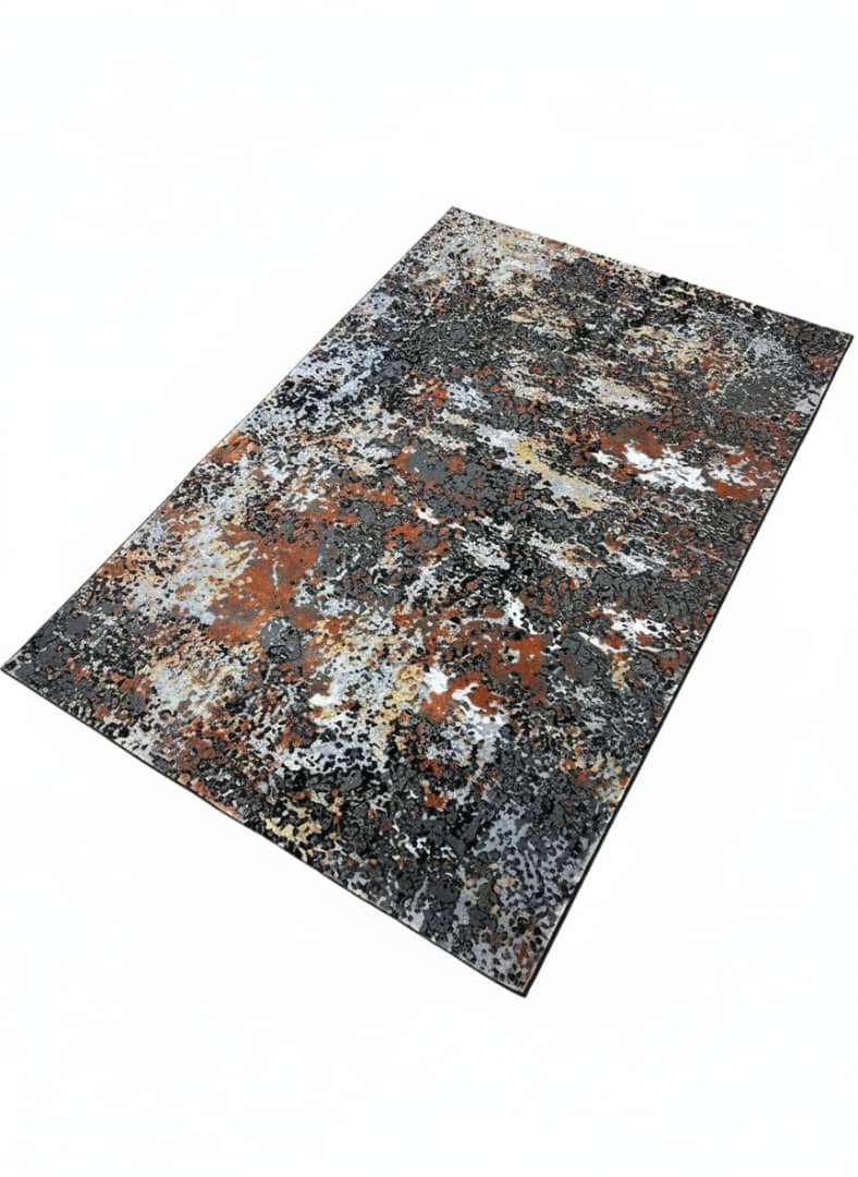 Modern Abstract Area Rug – Black, Grey, White & Gold - Image 2