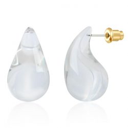 White Acrylic Marbled Water Droplet Half Hoof Light Weight Earrings