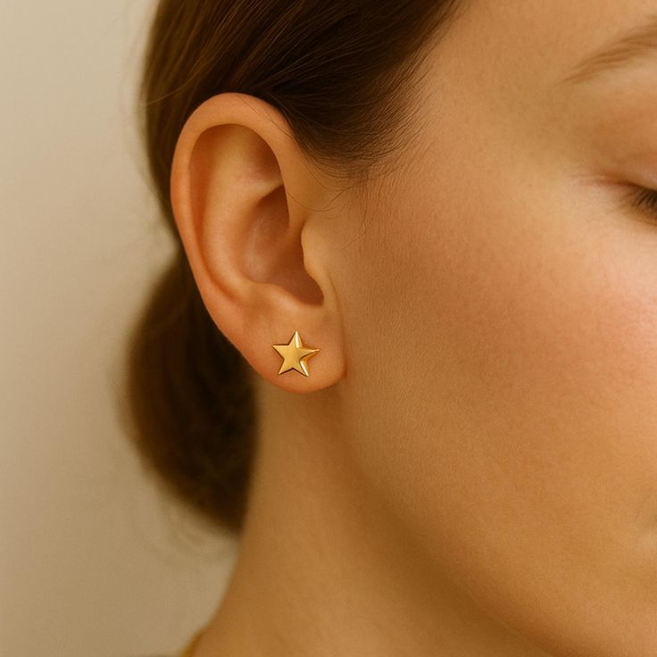 Gold Star Minimalist Stud Earrings – Nickel Free - Image 3