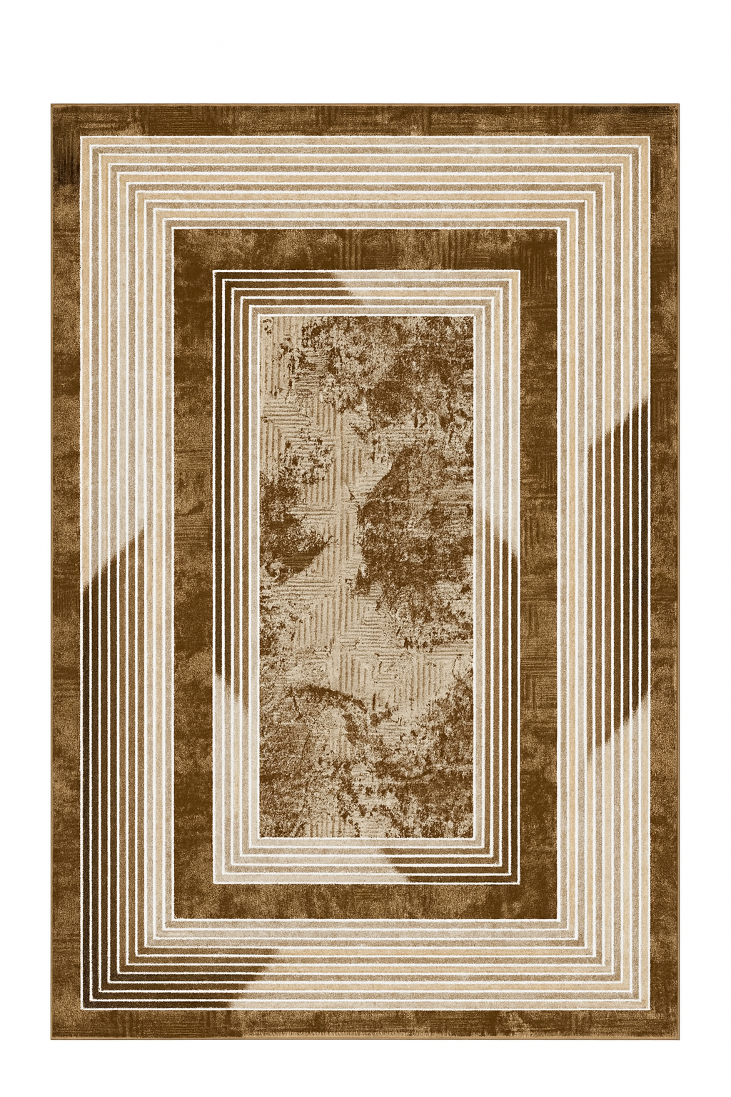 Savanna Modern Geometric Area Rug – Brown & Beige with Linear Border