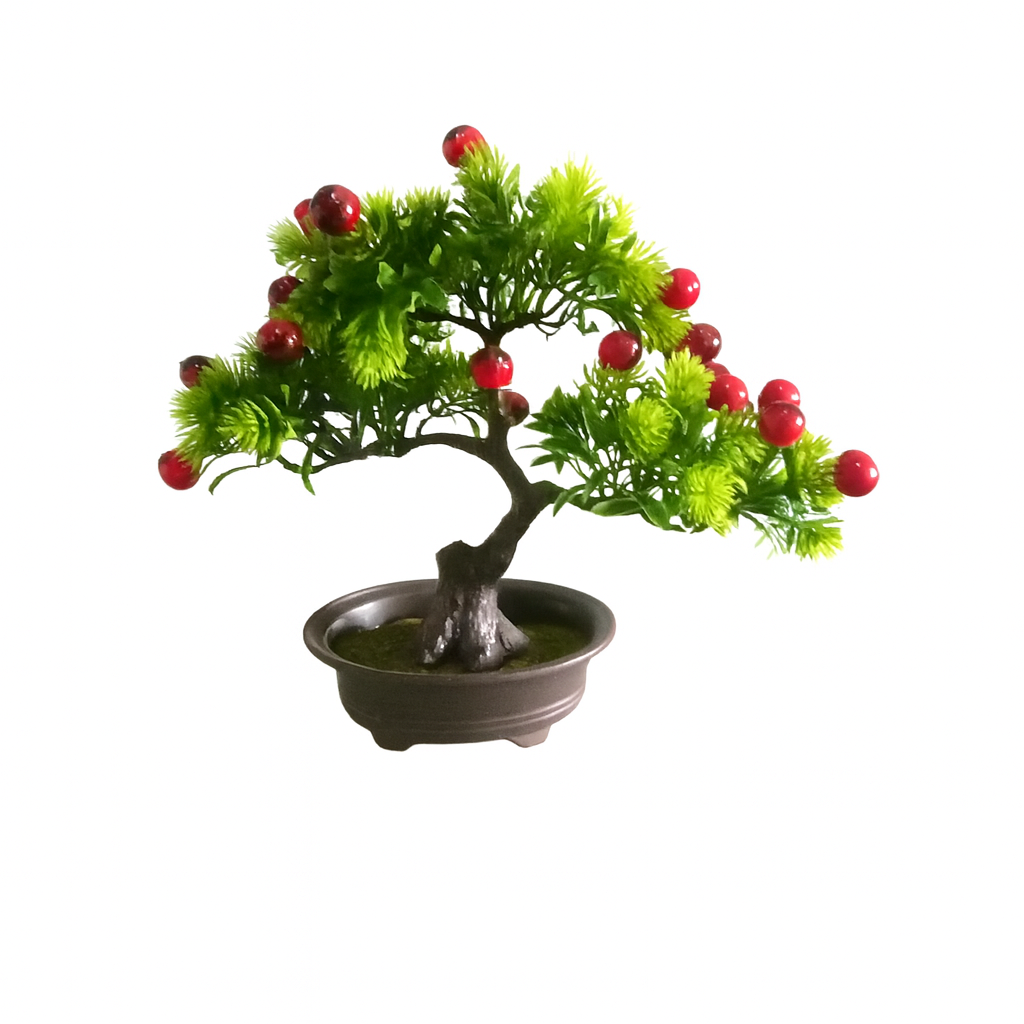 Mini Artificial Berry Bonsai Tree with Dark Ceramic Pot