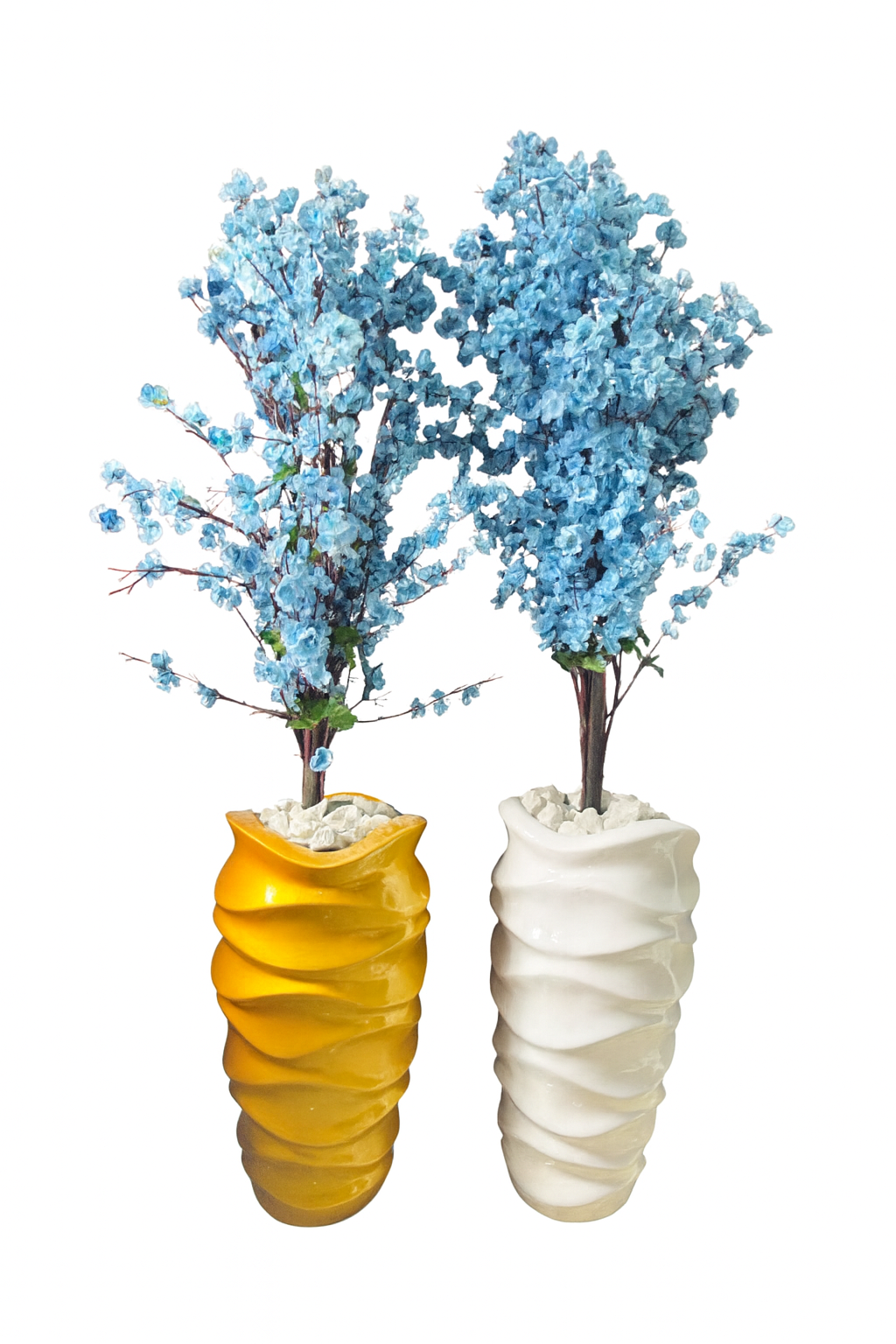 Royal Blue Cherry Blossom Pair with Spiral Vases