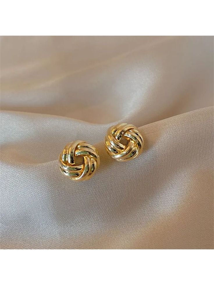 Gold Twisted Knot Stud Earrings - Medium - Image 2