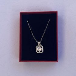 Elegant Silver Square Necklace With Rhinestone Solitaire