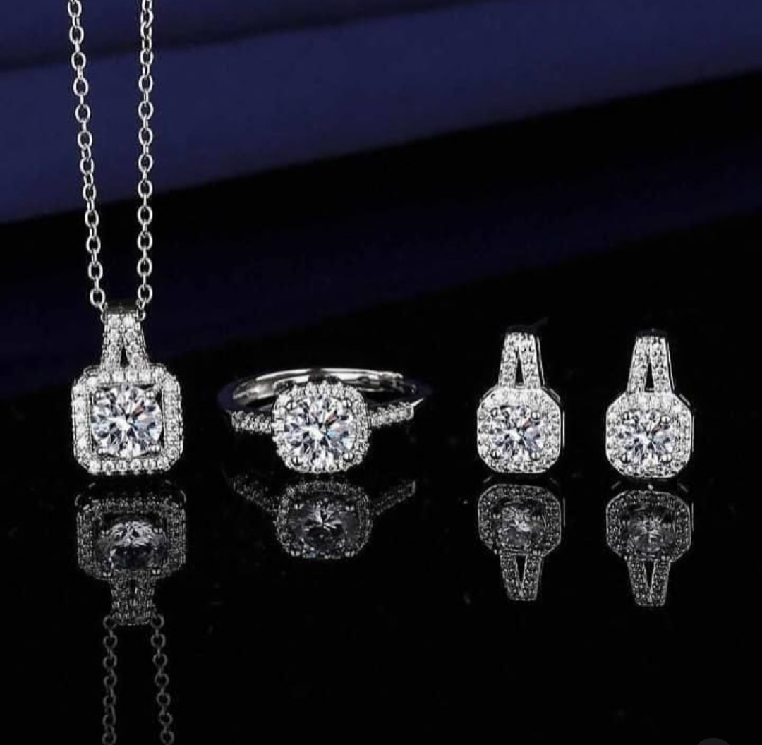 Silver Square Rhinestone Pendant Necklace - Image 3