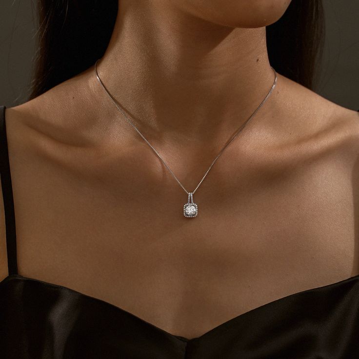 Silver Square Rhinestone Pendant Necklace - Image 4