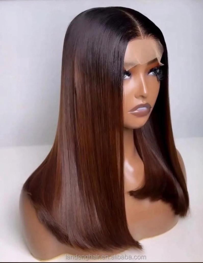 SDD Two-Tone Bone Straight Human Hair Wig with 2×4 Closure – 16 Inches