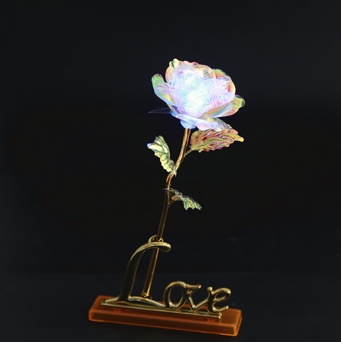 24K Luminous Color Gold Rose Flower Set