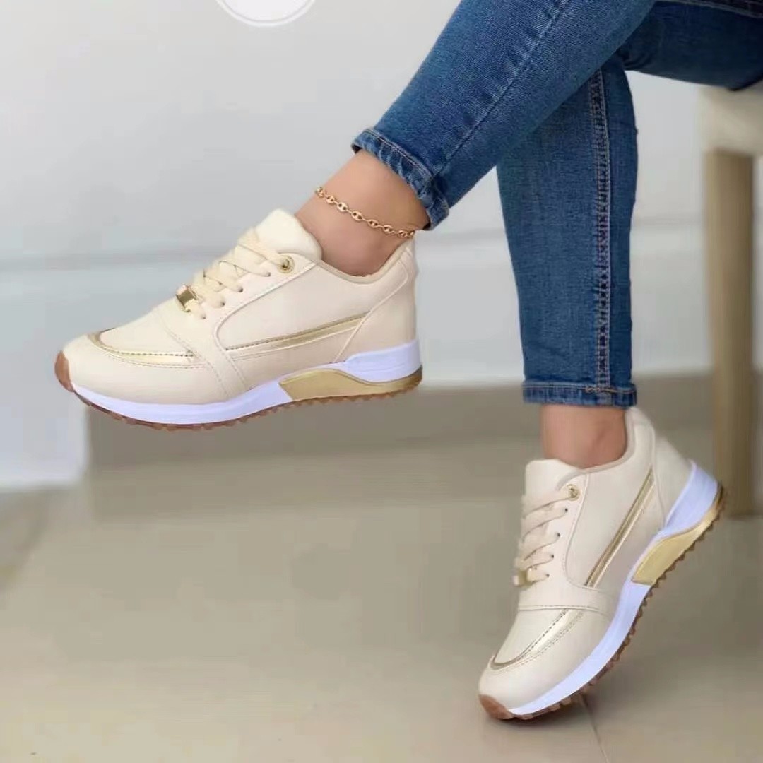 Casual Lace - up Flat Shoes Women Shallow Round Toe Sports Walking Sneakers