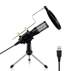 USB Condenser Microphone Kit with Stand & Pop Filter – Recording & Streaming Mic