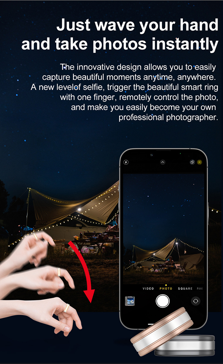 Heart Rate Blood Oxygen Sleep Monitoring Remote Control Selfie Step Counting Smart Ring