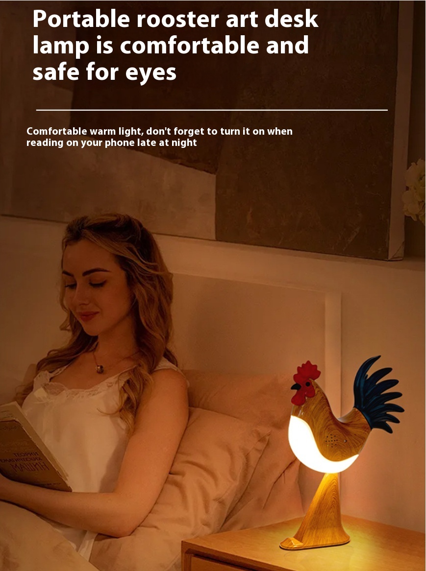 LED Rooster Night Light Touch With Sound Rechargeable Bedroom Bedside Lamp Dimmable Car Ambience Aroma Carrying Lamp Home Decor