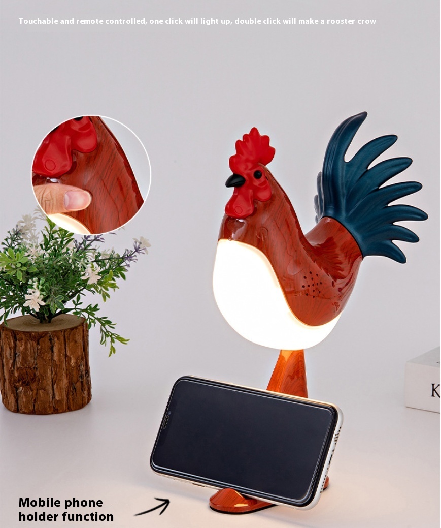 LED Rooster Night Light Touch With Sound Rechargeable Bedroom Bedside Lamp Dimmable Car Ambience Aroma Carrying Lamp Home Decor