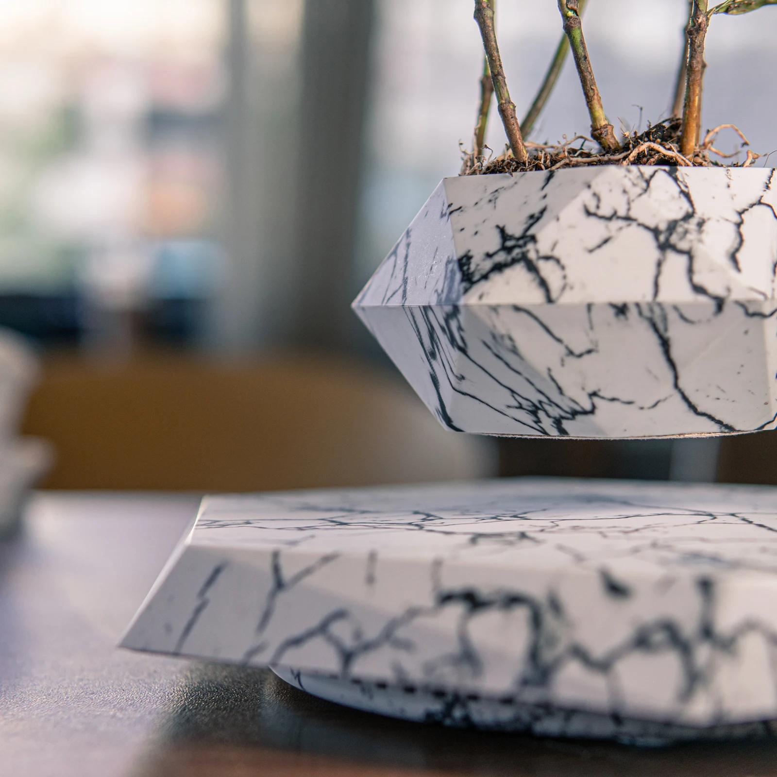 Levitating Plant Pot Marble Color Floating Planter Magnetic Levitation Bonsai Pot Office Home Decoration Kids Birthday Gift Home Decor