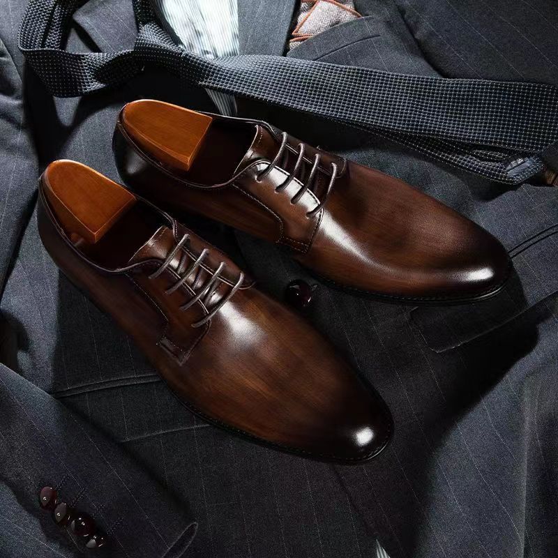 Men's Leather Shoes Breathable Lace Up Hand - rub Color