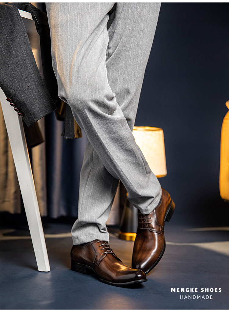 Men's Leather Shoes Breathable Lace Up Hand - rub Color