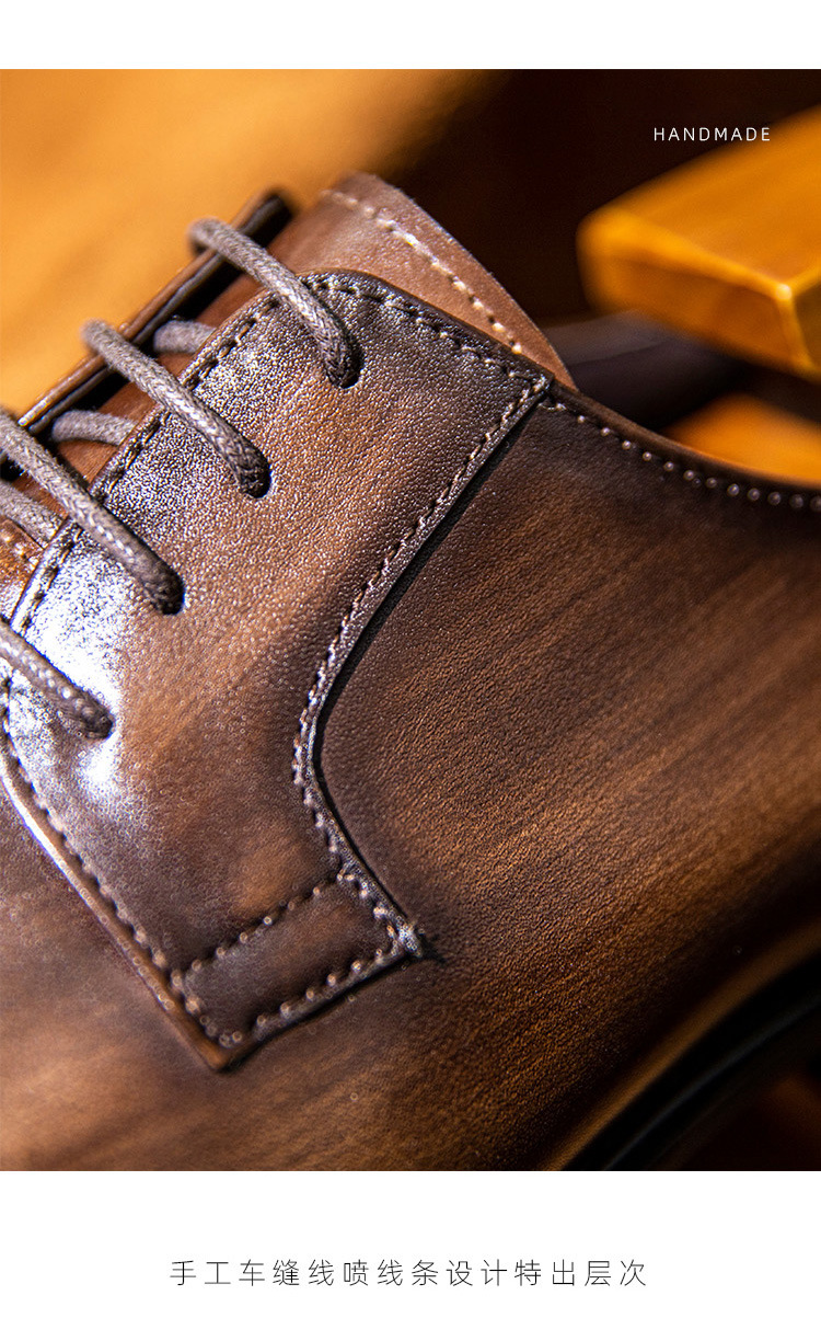 Men's Leather Shoes Breathable Lace Up Hand - rub Color