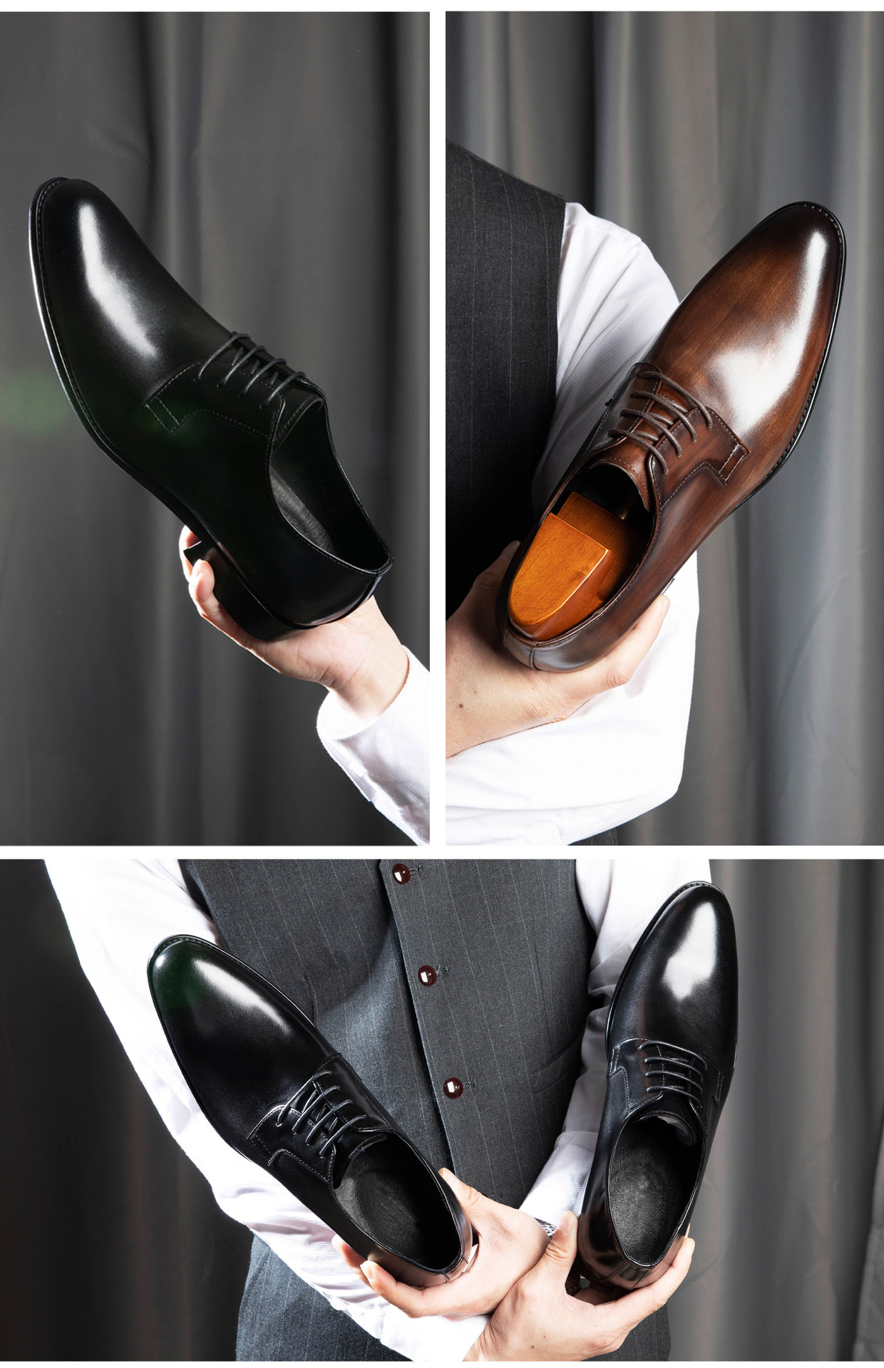 Men's Leather Shoes Breathable Lace Up Hand - rub Color