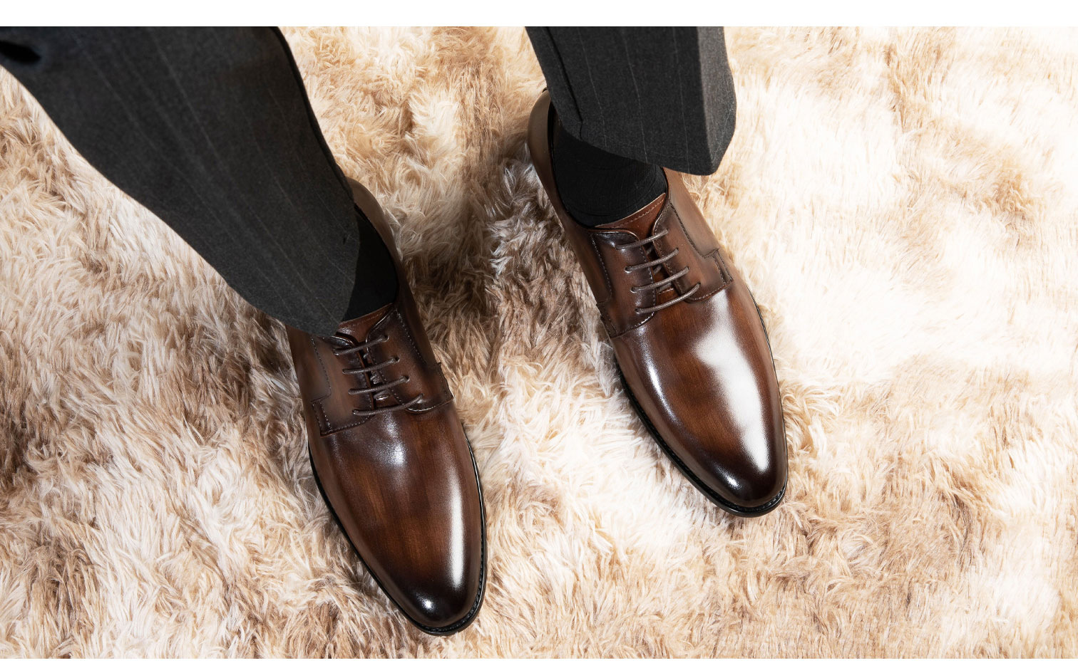 Men's Leather Shoes Breathable Lace Up Hand - rub Color - Image 2