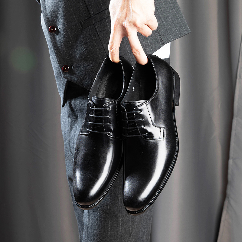 Men's Leather Shoes Breathable Lace Up Hand - rub Color - Image 4