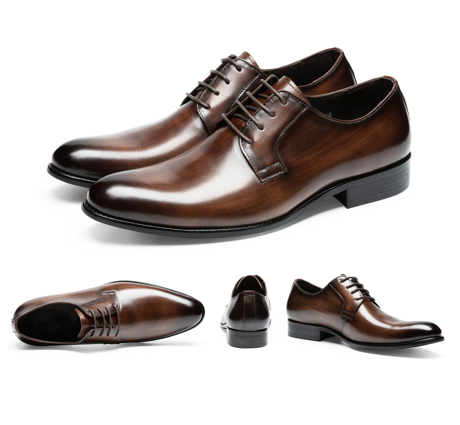 Men's Leather Shoes Breathable Lace Up Hand - rub Color - Image 5
