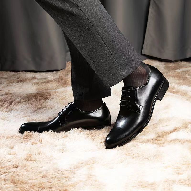 Men's Leather Shoes Breathable Lace Up Hand - rub Color - Image 6
