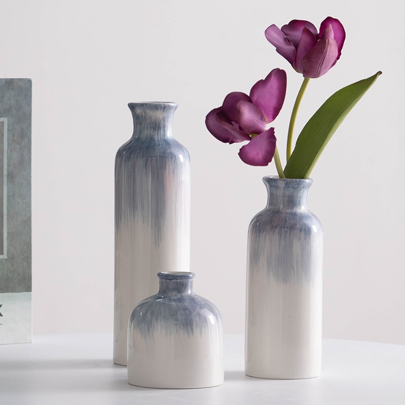 Shu Men Hand Painted Blue Simple Ceramic Vase - Image 2
