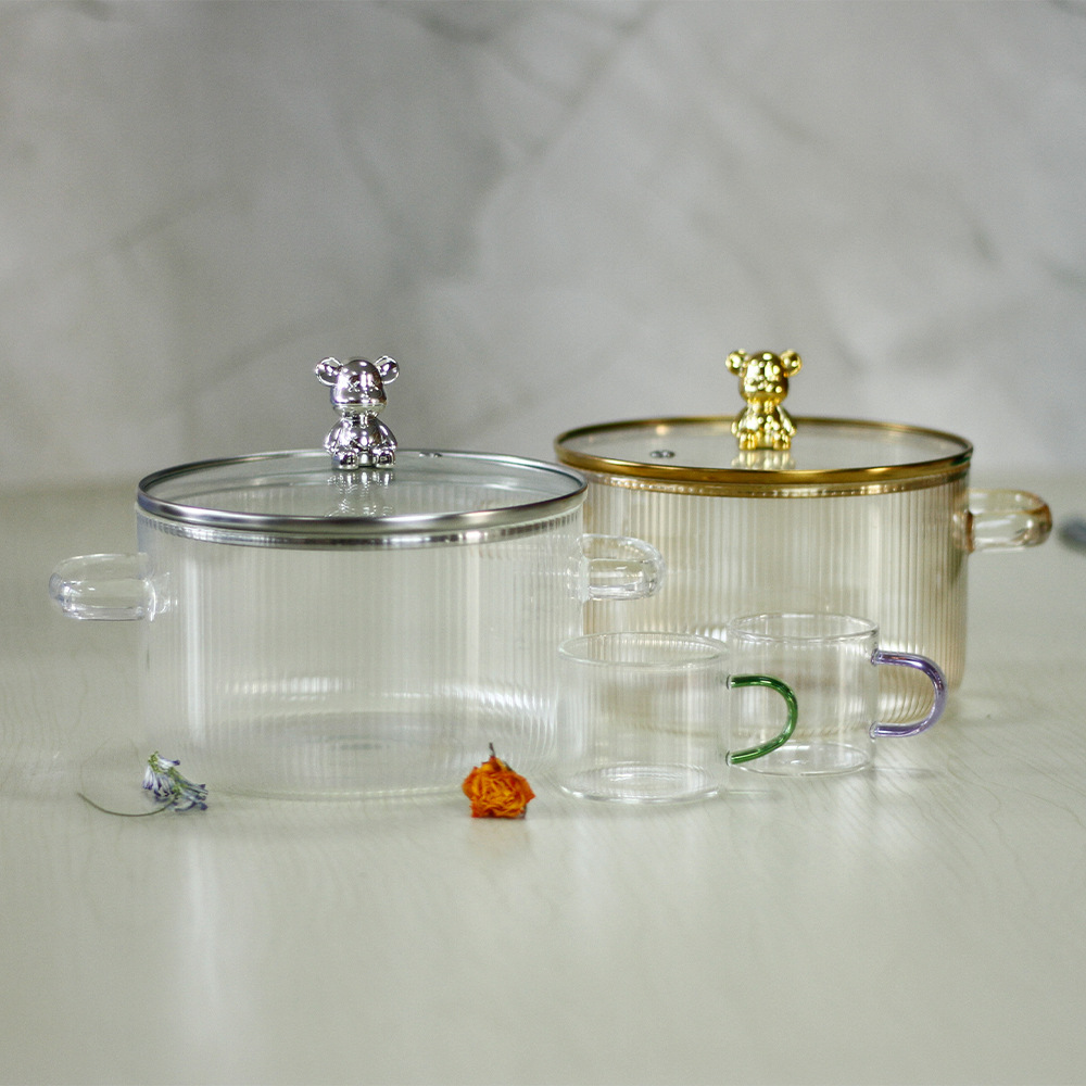 Thick Double - ear Transparent Glass Milk Pot Instant Noodle Bowl Hot Pot Non - stick