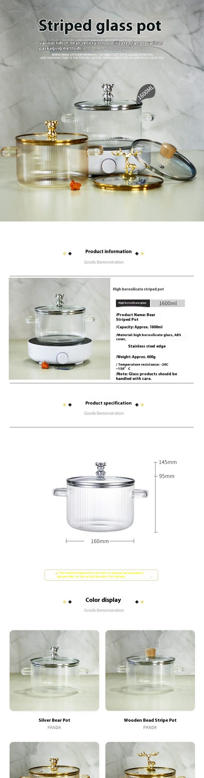 Thick Double - ear Transparent Glass Milk Pot Instant Noodle Bowl Hot Pot Non - stick