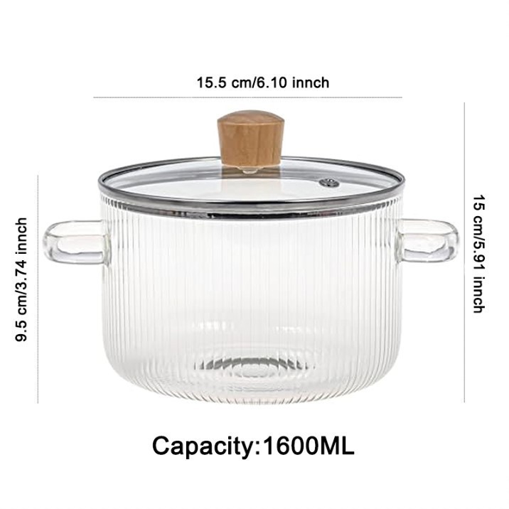 The Thick Double-Ear Transparent Glass Pot (1.6L)  - Image 4